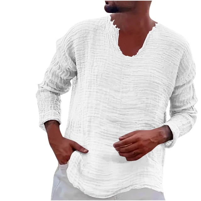 GigrtiJin Man Fall Long Sleeve Shirts Casual Solid Color V-Neck Shirt Fashion Loose Comfy Basic Pullover Tops