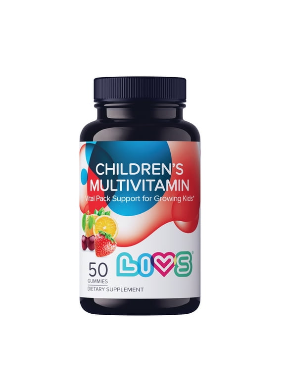 LIVS Gummies: Children's Multivitamin; Essential Vitamins and Minerals, Strawberry, Orange, & Cherry Flavored, 50 Count