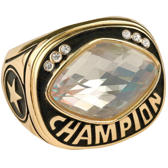 Express Medals Champion Clear White MVP All Star Trophy Ring in Sizes 6 to 15 with Award Display Stand Case and Neck Display Ball Style Chain 13
