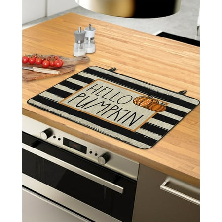 

Fall Thanksgiving Stove Top Covers for Electric Stove Heat Insulation Fireproof Glass Cooktop Cover Counter Top Glass Stove Cover for Prevent Scratches 31 x24 Hello Pumpkins Black White Striped