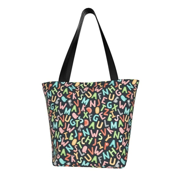 Pofeuu Alphabet Print Women Fashion Shoulder Handbags Top Handle Satchel Bags Tote Shoulder Shopping Bag Stylish Canvas Tote Bag