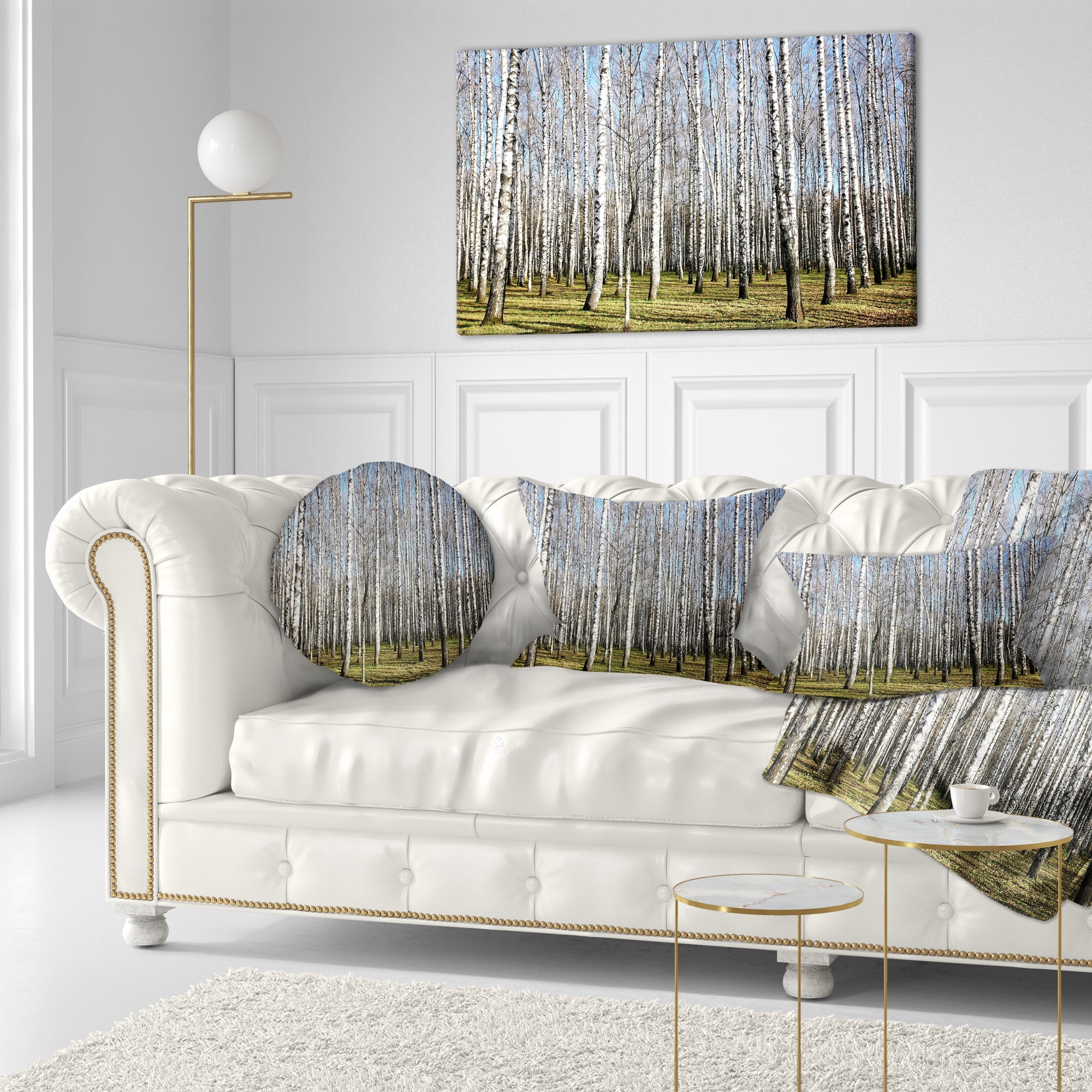 Designart Sunny November Day in Birch Grow - Modern Forest Throw Pillow - 12x20