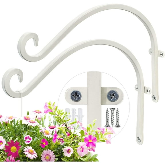 WLGJL Hanging Plant Hanger Outdoor: 12-Inch Bird Feeder Wall Hooks Metal Plant Bracket Hook for Hanging Flower Baskets，2pack（white）