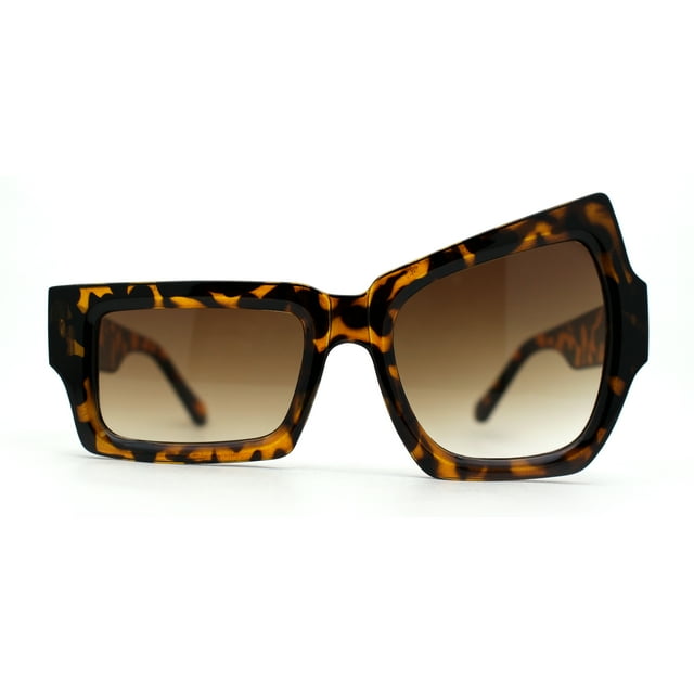 Womens Asymmetrical Raised Eyebrow Fun Diva Plastic Rectangle Sunglasses Tortoise Brown