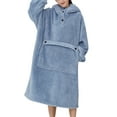 thumbnail image 3 of hirigin Women's Autumn Winter Flannel Bathrobe Solid Color Long Sleeve One-piece Hooded Sleepwear with Pocket, 3 of 4