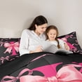 thumbnail image 4 of spefrowx Watercolor Pink Bow Print Twin Bedding, Black Monogram Letter K Bedding Comforter Set, Black Reversible, 7 Pieces, 4 of 6