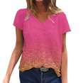 thumbnail image 1 of Gibobby Playera de Verano para Mujer Camisetas manga corta verano para mujer, camisetas entrenamiento informales con cuello , camisetas básicas tipo tún(Rosa caliente,M), 1 of 4