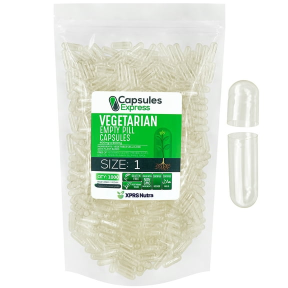XPRS Nutra Size 1 Empty Capsules - Clear Empty Vegan Capsules - Capsules Express Vegetarian Empty Pill Capsules- DIY Vegetable Capsule Filling- Veggie Pill Capsules Empty Caps Pills (1000)