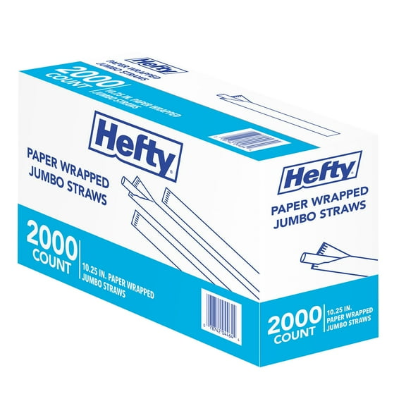 Hefty Jumbo Translucent Wrapped Plastic Straws, 10.25", 2, 000 ct.
