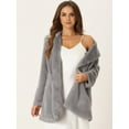 thumbnail image 2 of Unique Bargains Women's Lapel Faux Fur Fuzzy Warm Jacket Overcoat with Pockets S Grey, 2 of 5