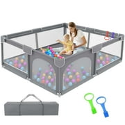 Kid Baby Playpen for Babies and Toddlers, 36x36x27" Large Baby Playard, Infant Activity Center with Gate, Anti-Slip Base and Soft Breathable Mesh, Gray