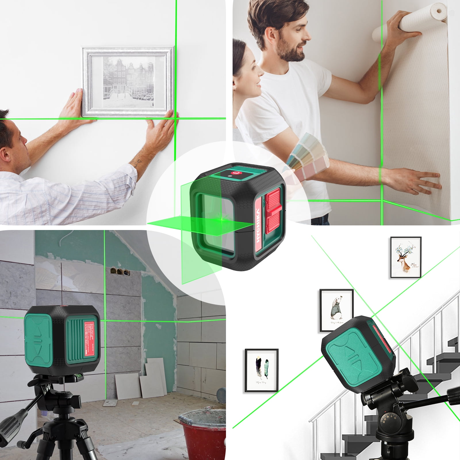 HYCHIKA Self-Leveling Green Laser Level 50ft Horizontal and Vertical Cross Line Laser with Battery Magnetic Base for Construction, Picture Hanging, Home Renovation