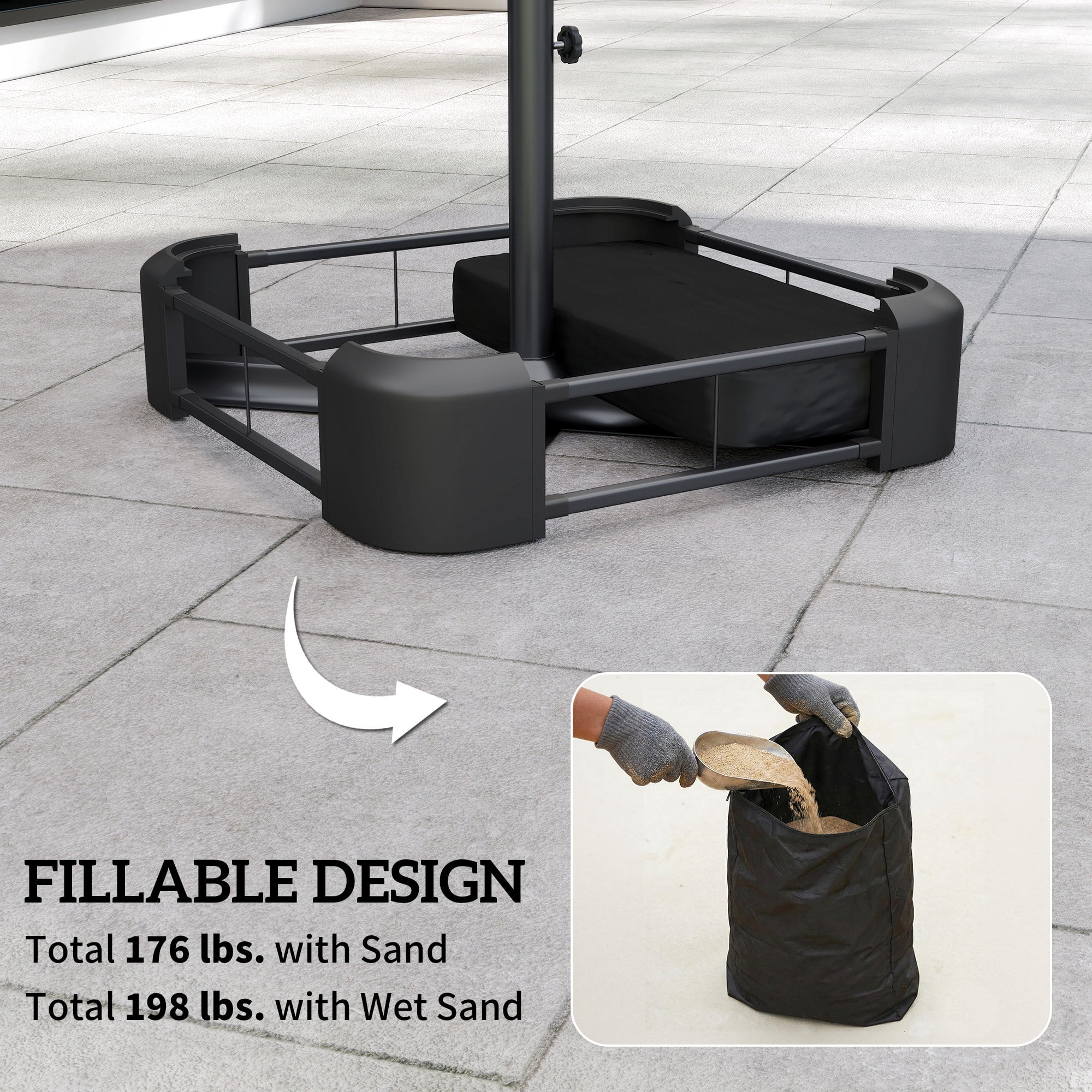 Patio Umbrella Base 176 lbs Sand Filled Outdoor Umbrella Stand Holder w/Cross Base for 1.9" Poles Black