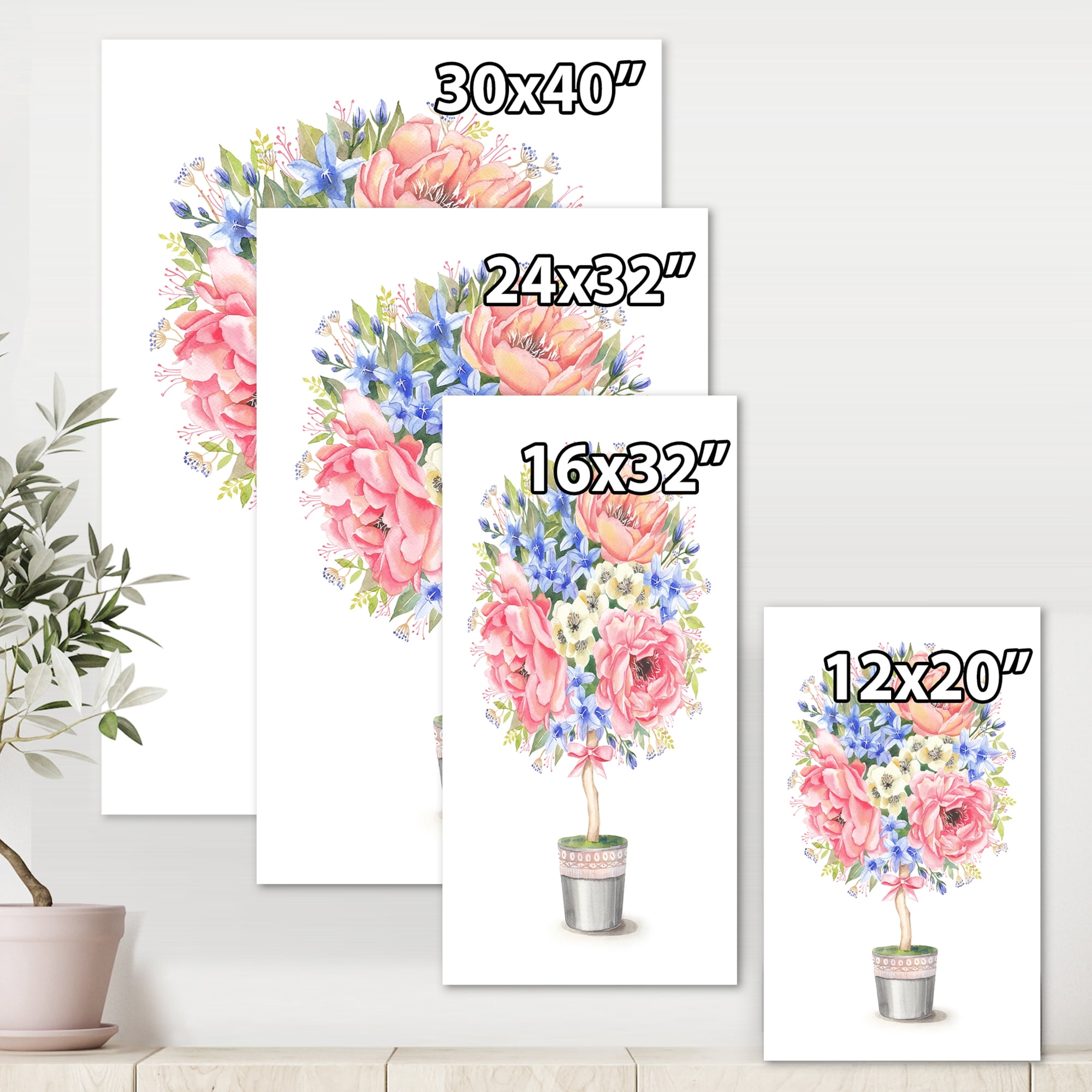 Designart ' A Bow With Flower Tree In A Pot ' Farmhouse Canvas Wall Art Print
