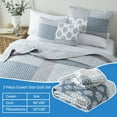 thumbnail image 6 of Bedduvit Queen Size Quilt Set - 100% Cotton Blue Gray Floral Real-Patchwork Plaid Striped Farmhouse Bedspread for Queen Bed, Reversible Lightweight Spring/Winter Comforter Bedding Set, 3-Piece 98"x90", 6 of 8