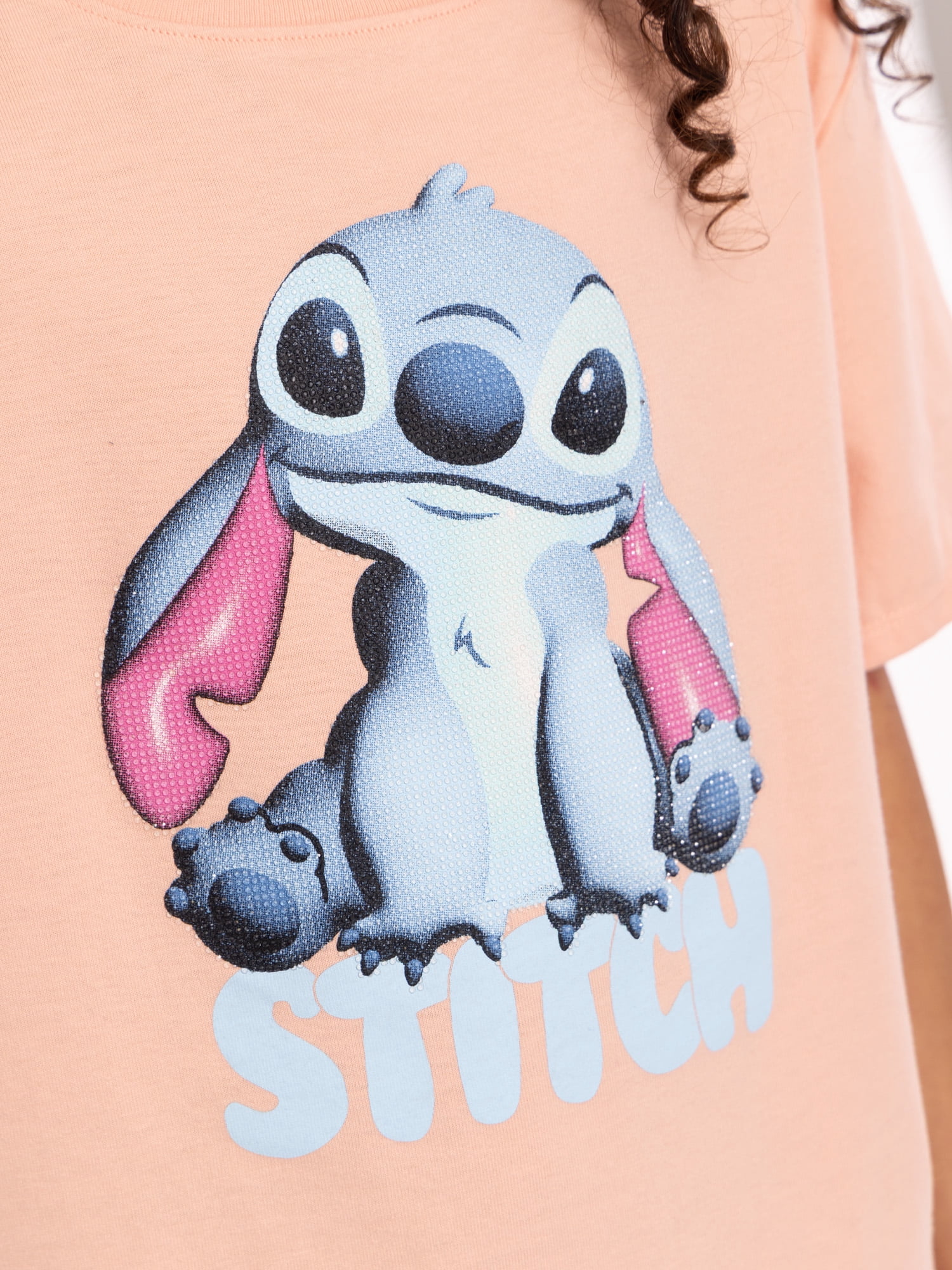Stitch Girls Embellished Graphic Tee with Short Sleeves, Sizes 4-16