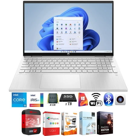 HP Pavilion x360 14-in 2-in-1 Laptop/Tablet with Intel i5-1235U, 8GB RAM - Silver Bundle with Elite Suite 18 Software + 1 Year Protection Warranty