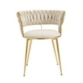 thumbnail image 3 of Elegant Velvet Fabric Dining Chair Set of 2 with Woven Backrest, Upholstered Back Stool with Metal Golden Legs and Anti-slip feet, Vanity Chair for Bedroom Living Room Dining Room, Ivory, 3 of 9