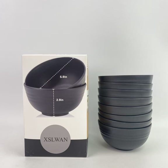 XSLWAN Bowls,Wheat Straw Bowl Sets, 8 PCS Unbreakable Cereal Bowls 26 OZ,Microwave and Dishwasher Safe Bowls,Alternative Plastic Bowl Reusable for cereal,salad,snack and soup (Pure Black)