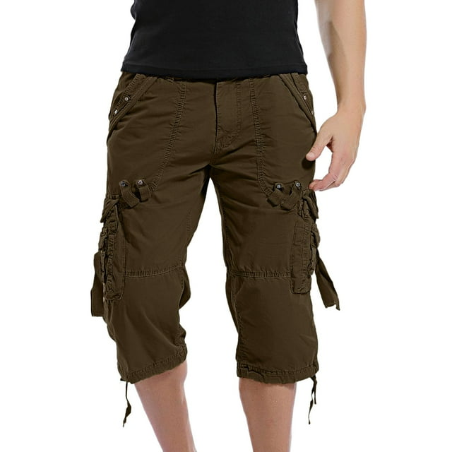 SHIXIAOO Men's Spring and Summer Leisure Sports Solid Color Pocket Trouser Leg Hanging Rope Tool Minute Shorts