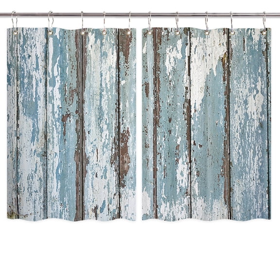 Rustic Farmhouse Kitchen Curtains, Old Country Wooden Board Decor Window Drapes Curtains 2 Panels Set Fabric Short Window Treatment Sets With Hooks, 42x45 Inches