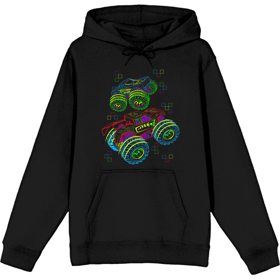 Colorful Line Art Car Adult Black Long Sleeve Hoodie-Medium