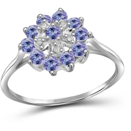 JewelersClub 1.12 Carat T.G.W. Tanzanite Gemstone and 1/20 Carat T.W. White Diamond Sterling Silver Flower Ring