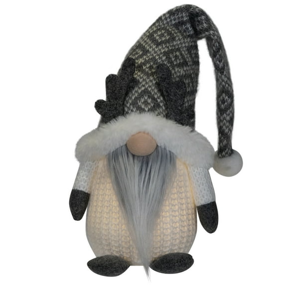 Northlight Lighted Gnome with Antlers Christmas Figure - 9" - Gray and White