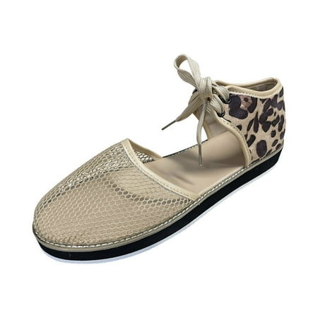 

OAVQHLG3B Women s Sandals on Clearance Women s Shoes Casual Round Toe Fashion Ankle Strap Leopard Print Cutout Lightweight Mesh Mid Heel Sandals