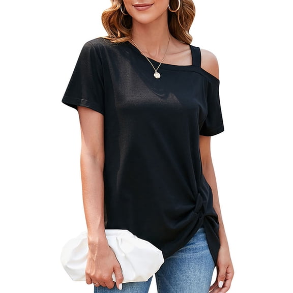 LELINTA Women's Summer Short Sleeve Cold Shoulder Round Neck T-Shirt Short Sleeve Tunic Tops Blouse Fashion Knot Twist Front Blouses, Black/ Dark Grey/ Wine Red, S-2XL