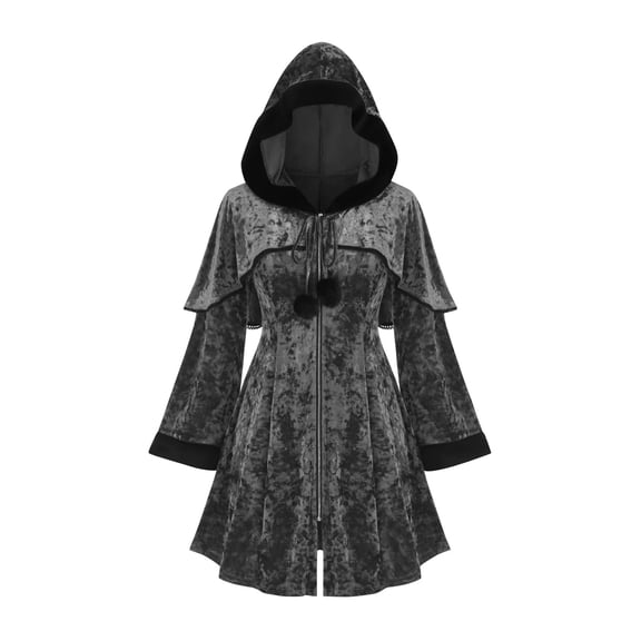 ZToonmas Women Medieval Gothic Hooded Coat Long Zip up Velvet Cardigan Renaissance Halloween Role Play Top