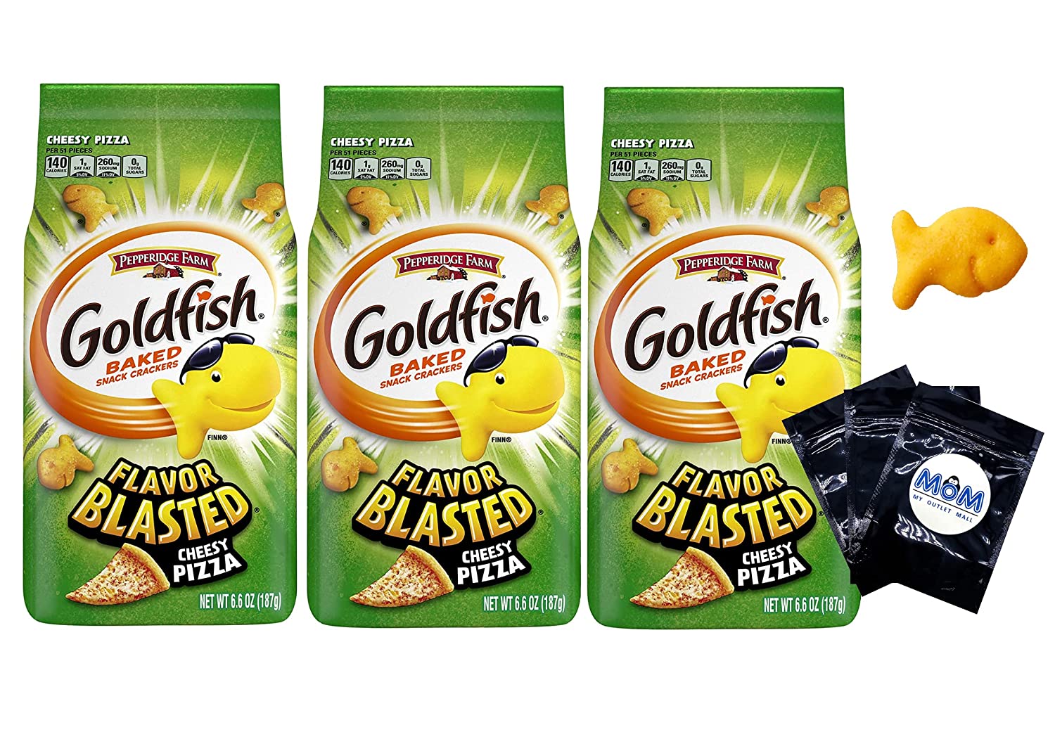 Goldfish Flavor Blasted Cheesy Pizza Crackers, Snack Crackers, 6.6 oz bag (3 pack) Bundle plus 3