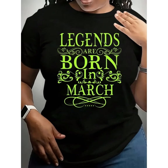 Neon Green Legends Born In March Quote Unisex Short Sleeve Graphic T-Shirt