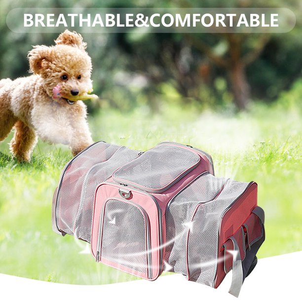Bolsa De Transporte De Mascotas Bolsa de viaje para gatos al aire libre Suministros de transporte de mascotas plegables y expandibles (rosa claro)