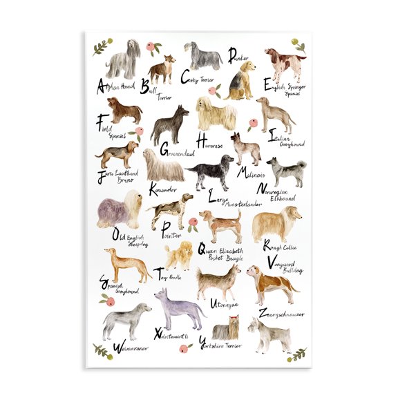 Stupell Industries Eclectic Dog Alphabet with Floral Accents Wall Plaque Art, 10 x 15, by Melissa Wang