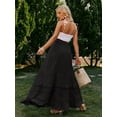 thumbnail image 2 of Black Womens Casual Vacation Western Style Ruffle Tiered Maxi Skirt With Side Slit, 2 of 5