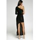 thumbnail image 1 of ABPHQTO Vestido Largo Asimétrico De Mujer Negro Con Brillo Metálico De Un Solo Hombro, 1 of 5