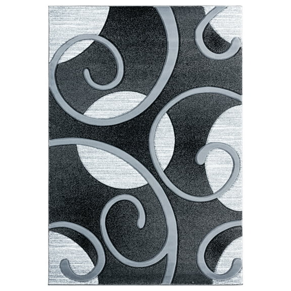 Designer Home Swan Area Rug 2050 10372 Riley Grey Curves Rings 7' 10 x 7' 10" Round