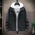 thumbnail image 3 of Chaqueta vaquera azul con botón bordado para hombre, chaqueta vaquera con letras para hombre, ropa vaquera de tela, moda elástica de bajo coste, lujo, 3 of 5