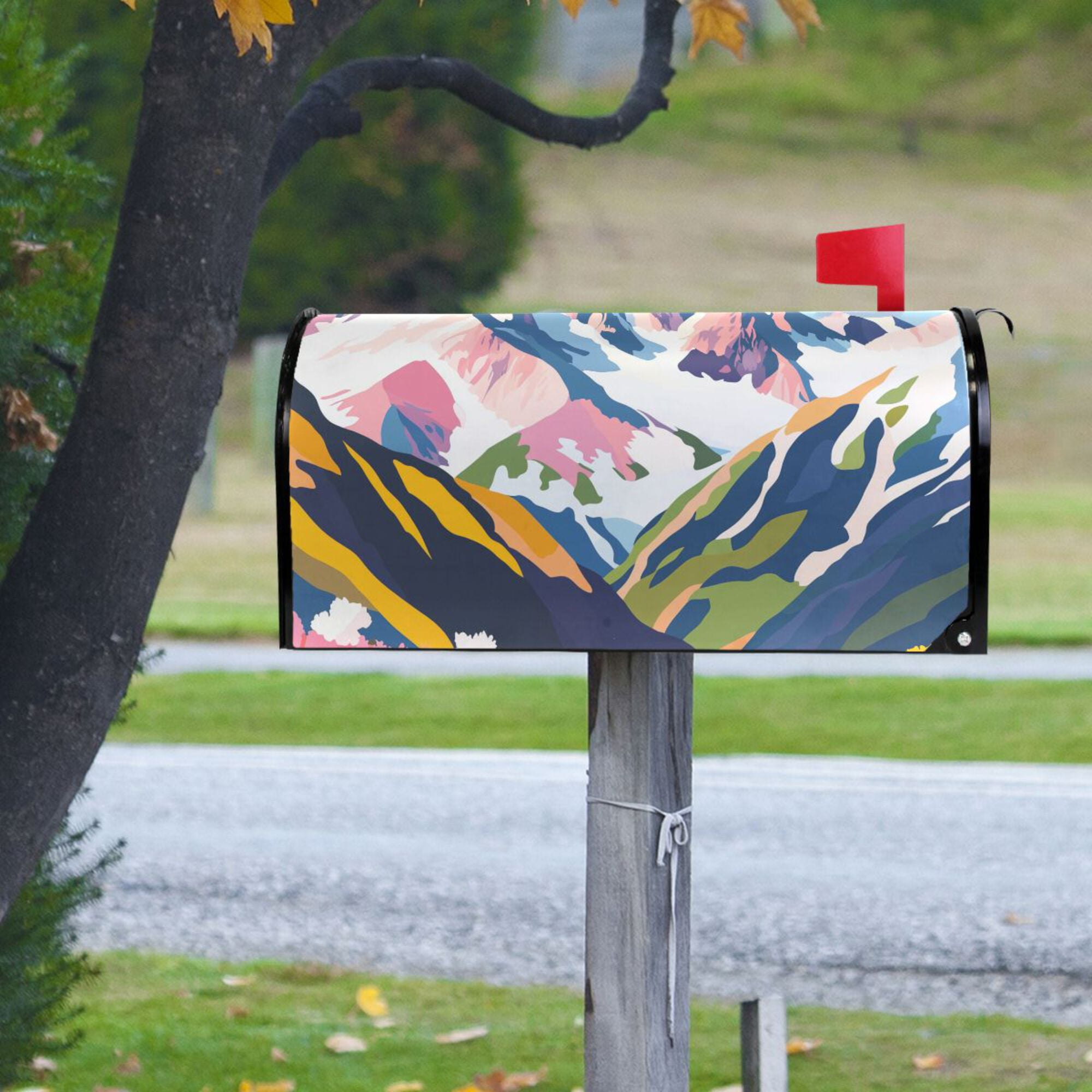 Yayeee Mailbox Cover Magnetic Large Size Post Box Cover Wrap Decor, Abstract Mountain