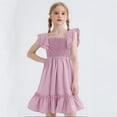 thumbnail image 7 of Kovlvoll Summer Dress Girls Clothes Ruffled Short Sleeve Pleated Square Neck A-Line Fashion Dresses for Middle Girl, 7 of 7