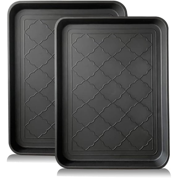 PetLike 2-Pack Boot Tray (16.7"x12.8") - Waterproof Rubber Multi-Purpose Mat for Entryway Shoes, Pet Feeding, Indoor & Outdoor Garden Use(Black)