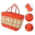 thumbnail image 5 of Frcolor Basket Woven Plastic Bag Tote Handle Shopping Handles Storage Grocery Market Straw Picnic Beach Wicker Baskets Rattan, 5 of 7