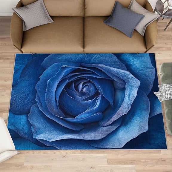Blue Rose Rug, Floral Area Rugs for Living Room, Rose Rugs for Bedroom, Aesthetic Carpet, Non-Slip Mat, Floral Home Decor & Gifts-1x2ft