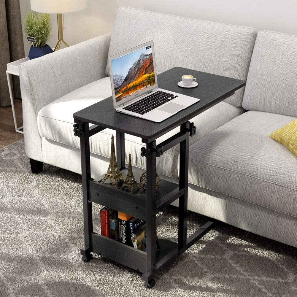 Black Folding Table Buddy  Full Height Bedside Portable Adjustable Desk Mobile 