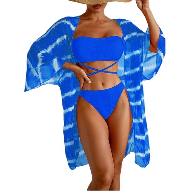 Conjunto De Bikinis 3 unids/set trajes de baño Casual rayas Sexy Bikini conjunto elegante para vacaciones en la playa Cgtredaw Para estrenar