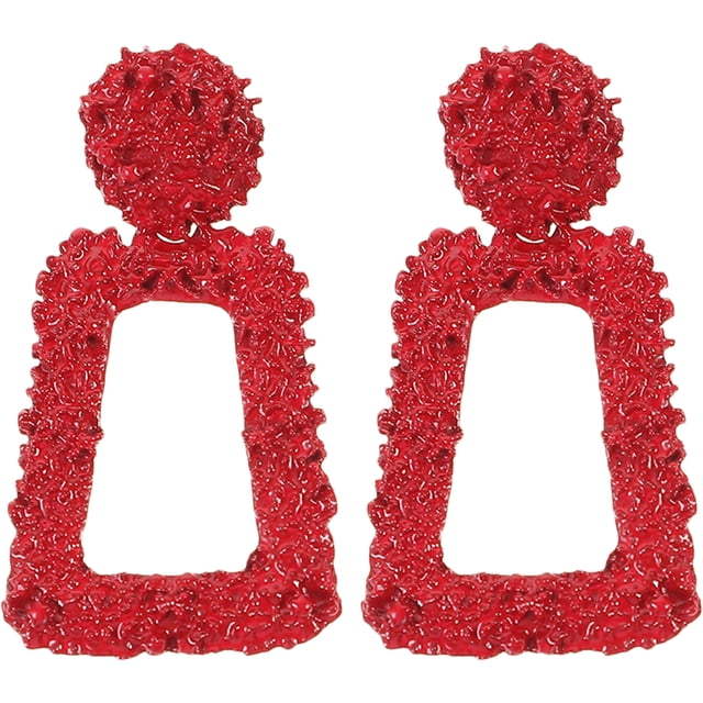 Miangastore 1 Pair Drop Earrings For Women Geometric Shape Alloy Red Enhancing Appearance Fashionable