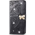 thumbnail image 2 of Wallet Case for Samsung Galaxy A03S,3D Butterfly Pattern PU Leather Case with Strong Magnetic Clasp and 3 Card Slots Holder Cover for Samsung Galaxy A03S HZD Rhinestone Black, 2 of 16