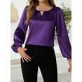thumbnail image 6 of Women'S Satin Casual Long Sleeve Shirt, Elegant Business Work Top, Formal Autumn Outfit for the Office Purple XL, 6 of 9