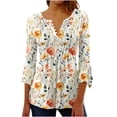 thumbnail image 2 of Womens T Shirts Clothes 5.00 3/4 Length Sleeve Womens Tops Button Down V Neck T Shirts Floral Summer Tunic Ladies Tops Elegant Dressy Casual Blouses Fashion Vacation Tee Shirts Ropa Mujer, 2 of 4